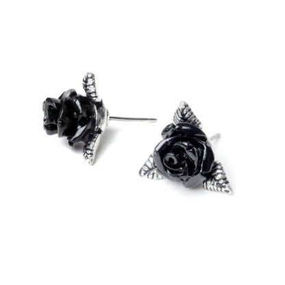 Ring O'roses Black Rose Ear Studs by Alchemy Gothic