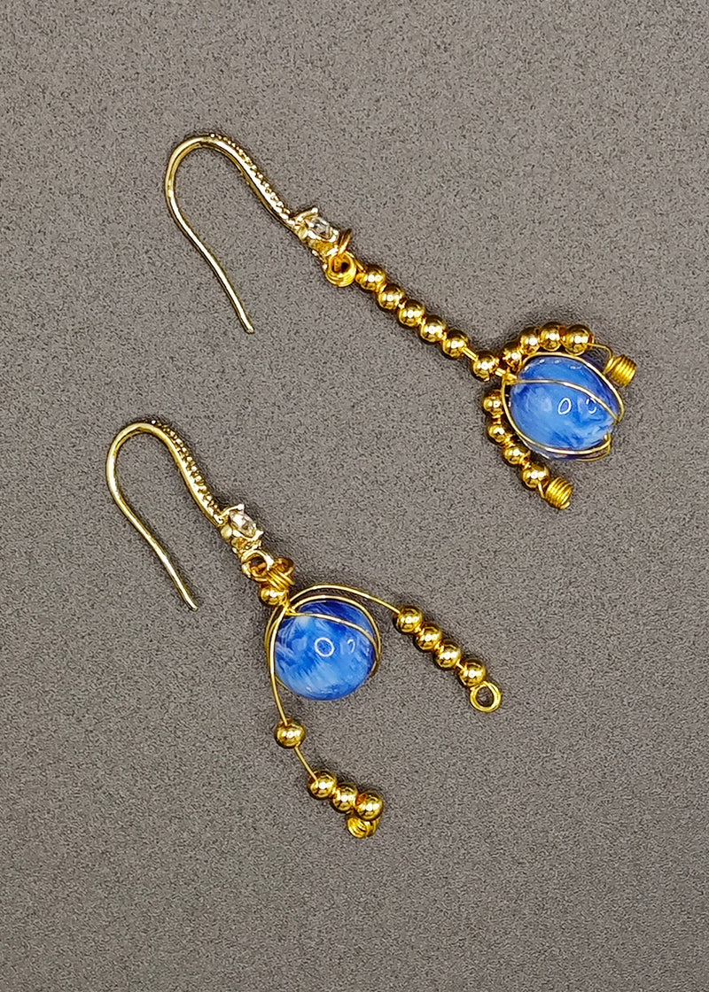 Blue Crystal Tasseled Drop Earrings