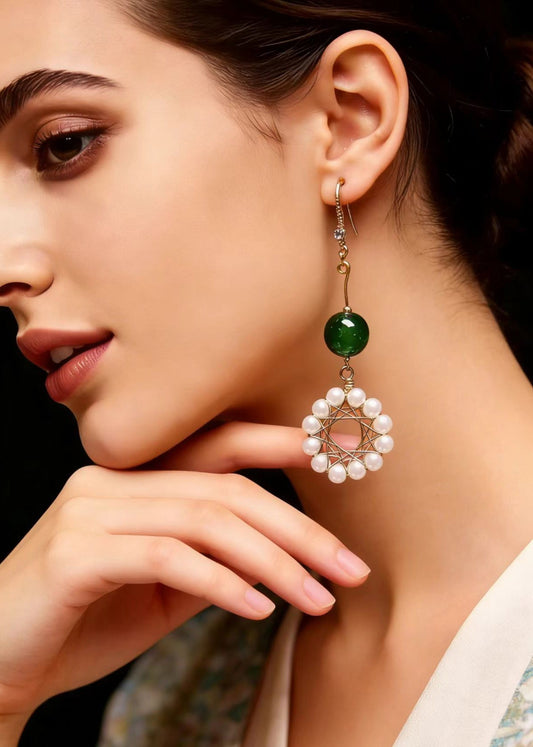 Hoop Pearl Turquoise Drop Earrings