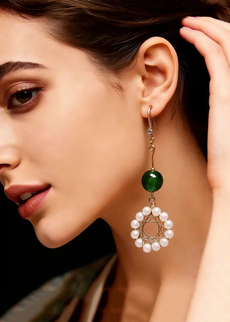 Hoop Pearl Turquoise Drop Earrings