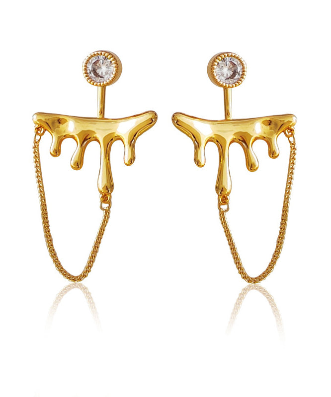 Gold Copper Gem Stone Tassel Stud Earrings
