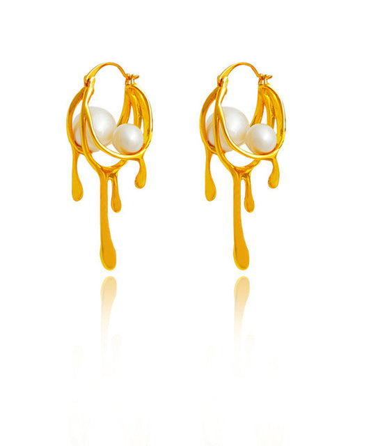 Gold Plated Glass Pearl Hoop Earrings