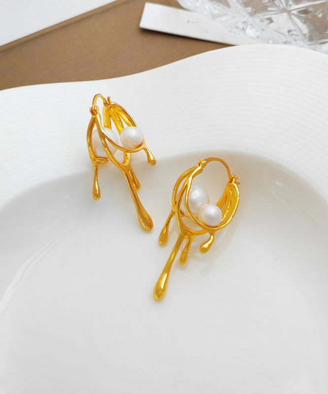 Gold Plated Glass Pearl Hoop Earrings