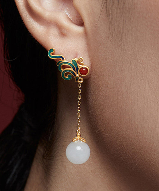 Gold Sterling Silver Jade Drop Earrings