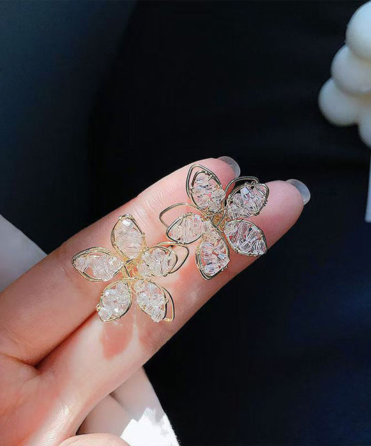 Gold Sterling Silver Alloy Crystal Stud Earrings