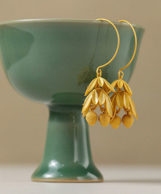 Gold Sterling Silver Ancient Gold Litchi Drop Earrings
