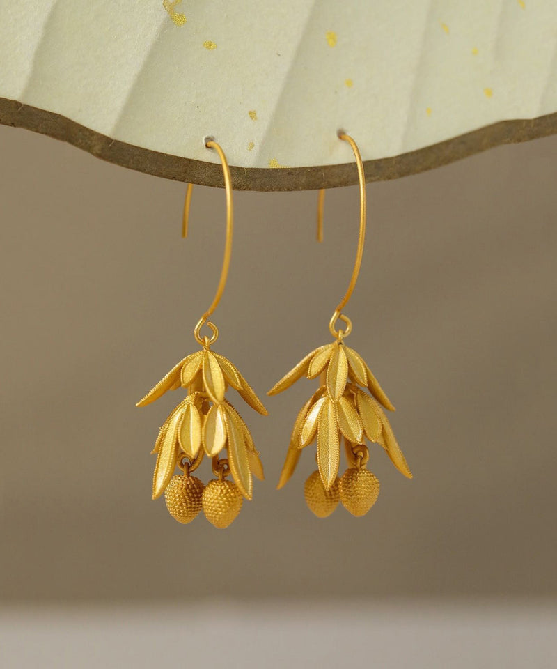 Gold Sterling Silver Ancient Gold Litchi Drop Earrings