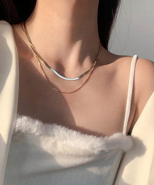 Gold Sterling Silver Overgild Bilayer Necklace Po009