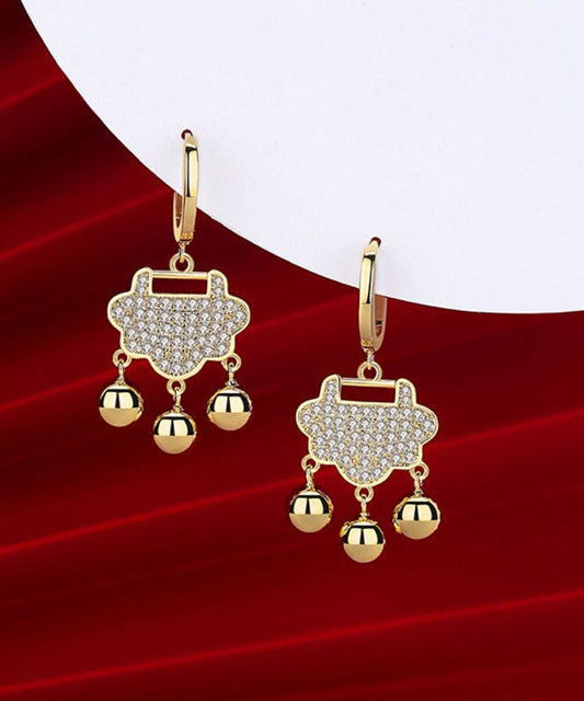 Gold Sterling Silver Zircon Small Bell Drop Earrings