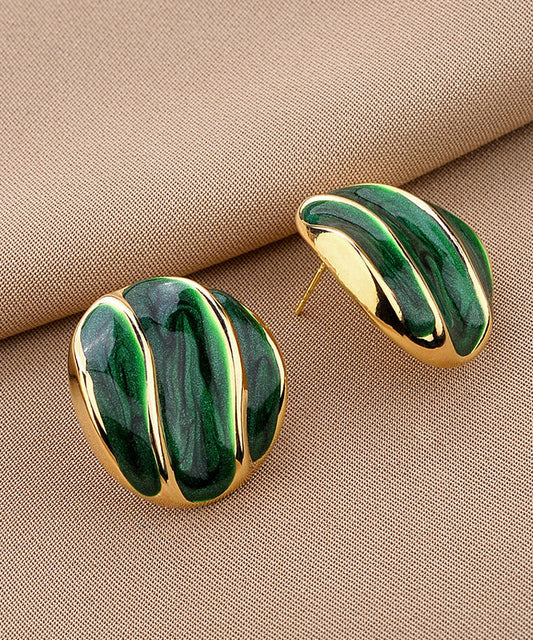 Green Copper Alloy Oil Drip Stud Earrings