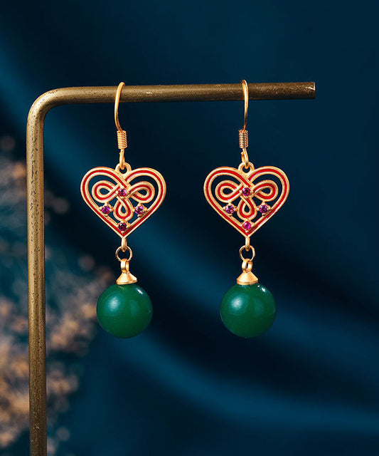 Green Love Gold Plated Drop Earrings