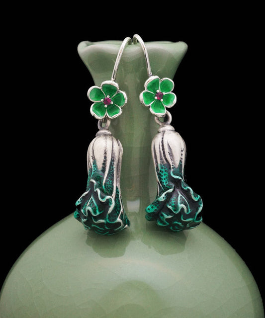 Green Sterling Silver Cabbage Drop Earrings