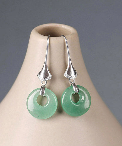 Green Sterling Silver Jade Drop Earrings