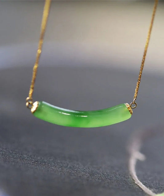 Green Sterling Silver Overgild Jade Pendant Necklace Ac1025