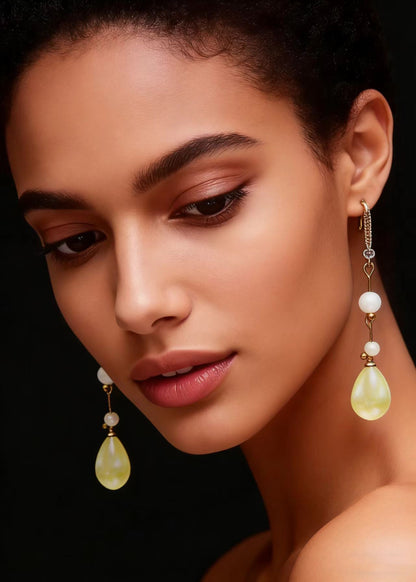 Lightyellow Droplet Shape Fine Pearl Drop Earrings