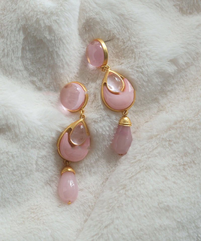 Pink Sterling Silver Overgild Crystal Coloured Glaze Water Drop Drop Earrings