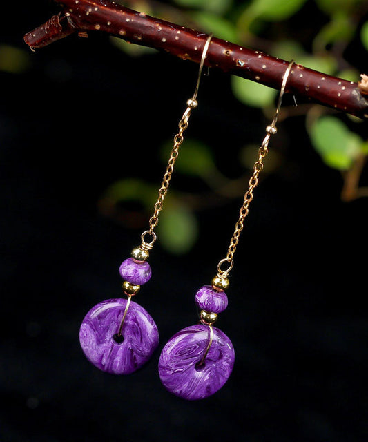 Purple 14k Gold Crystal Drop Earrings