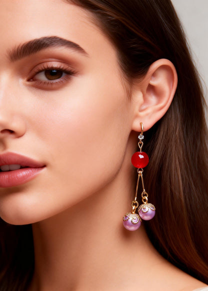 Purple Pearl Zircon Drop Earrings