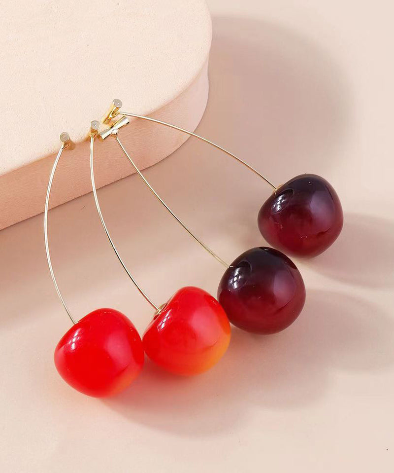 Red and Mulberry Sterling Silver Overgild Cherry Drop Earrings Two Piece Set