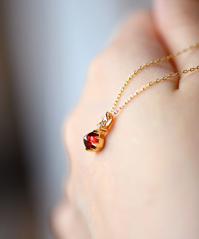 Red Garnet Adjustable 14k Gold Pendant Necklace