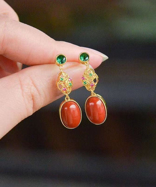 Red Sterling Silver Overgild Zircon Agate Drop Earrings