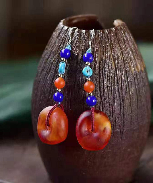 Red Sterling Silver Resin Beeswax Safety Buckle Drop Earrings
