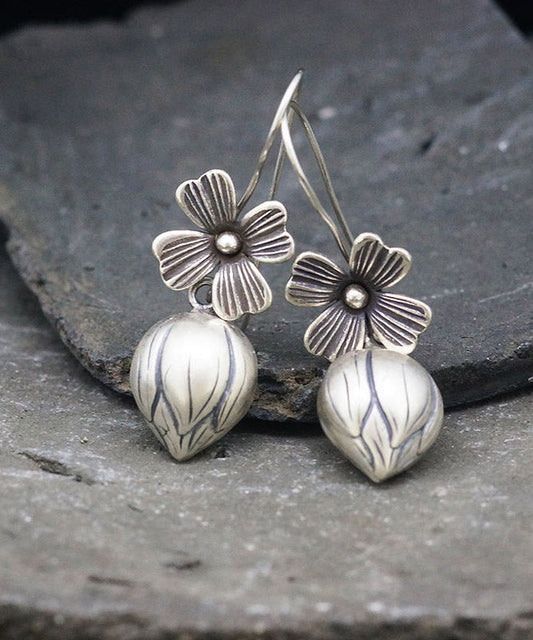 Silk Sterling Silver Lotus Drop Earrings