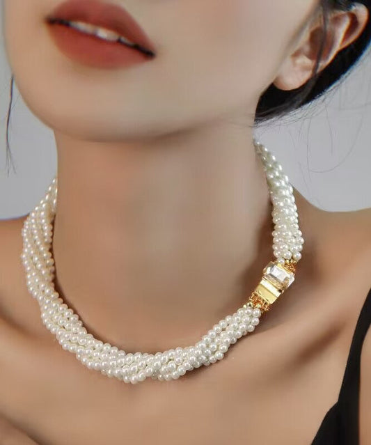 White Alloy Multi Layer Pearl Princess Necklace Qu024