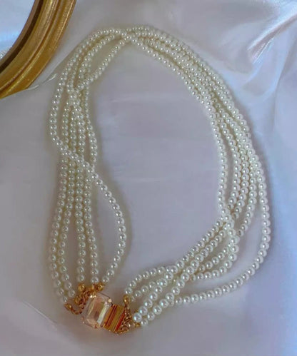 White Alloy Multi Layer Pearl Princess Necklace Qu024