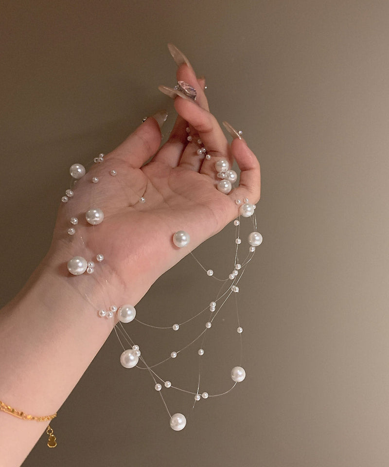 White Alloy Multi Layer Pearl Starry Sky Princess Necklace Ya025