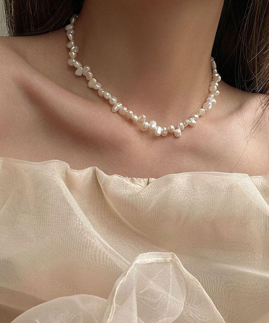 White Alloy Pearl Tassel Gratuated Bead Necklace Gh1058