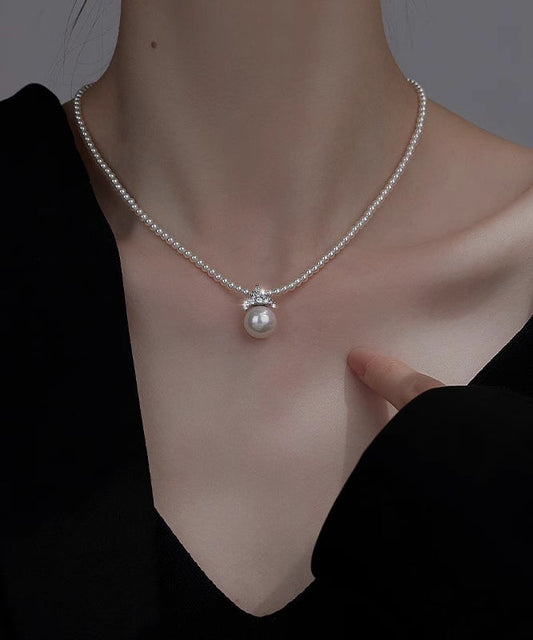 White Alloy Zircon Pearl Pendant Necklace Ra003