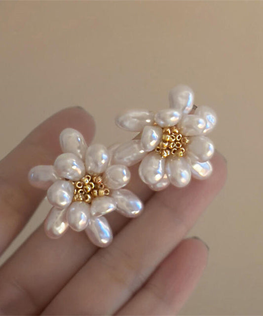 White Copper Alloy Beads Stud Earrings