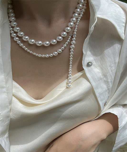 White Pearl Beading Gratuated Bead Necklace