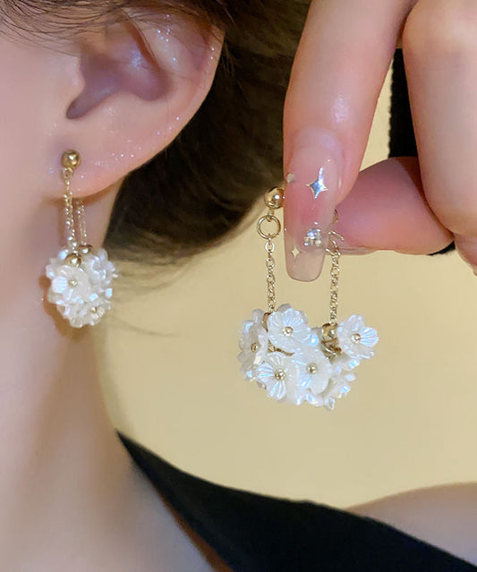 White Sterling Silver Alloy Tassel Hoop Earrings