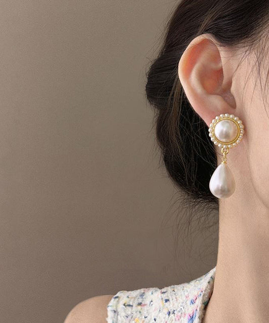White Sterling Silver Alloy Water Drop Pearl Drop Earrings