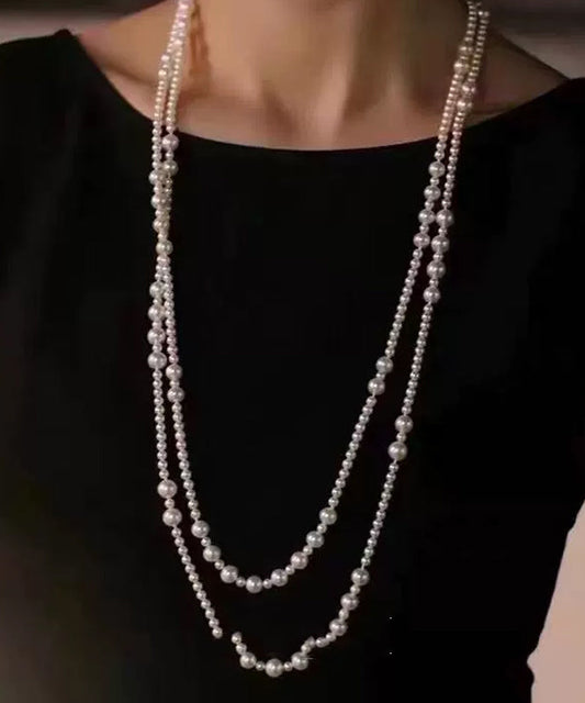 White Sterling Silver Pearl Sweater Necklace Yr002