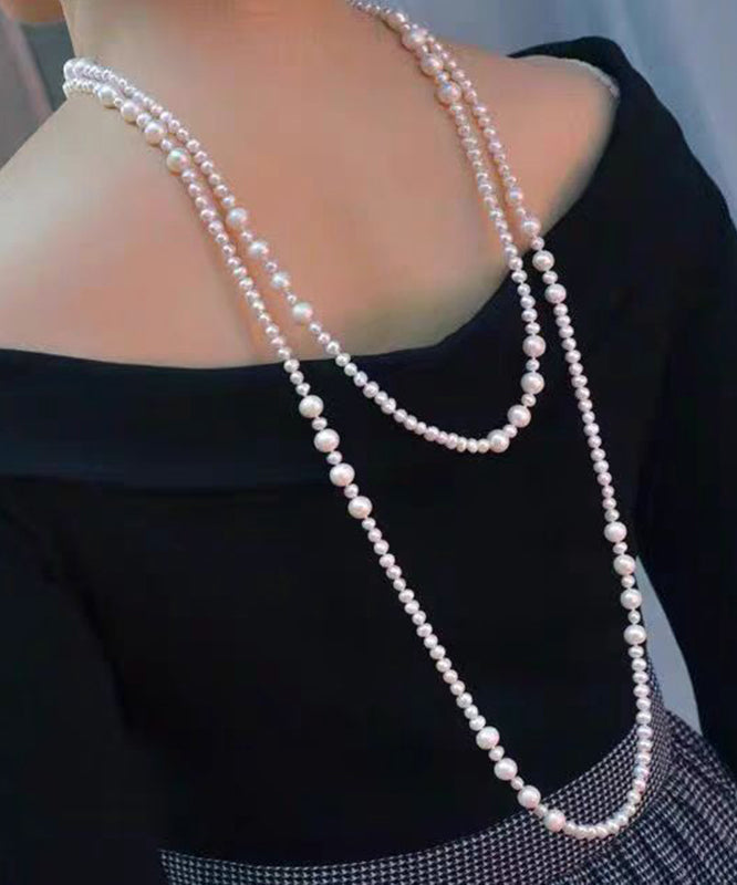 White Sterling Silver Pearl Sweater Necklace Yr002