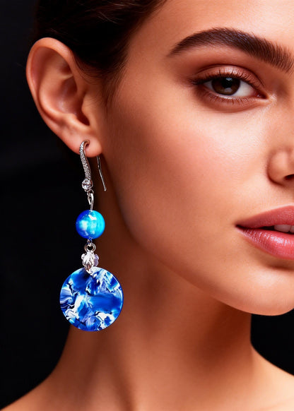 Style Peacock Blue Paitings Fine Jade Drop Earrings
