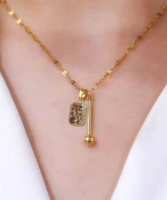 Brown Alloy Overgild Zircon Square Crystal Pendant Necklace Yd028