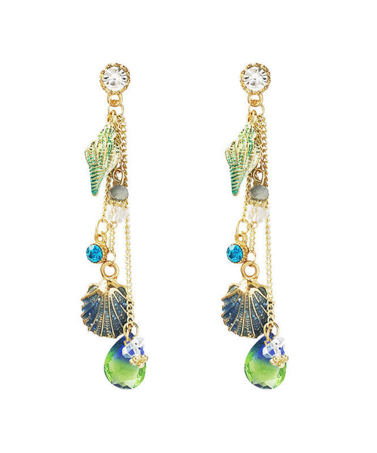 Colorblock Alloy Zircon Crystal Tassel Drop Earrings