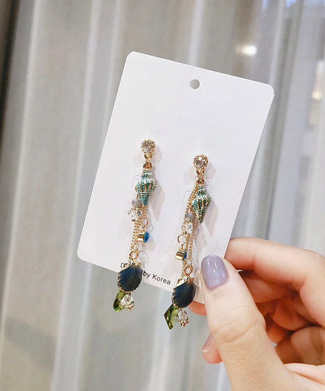 Colorblock Alloy Zircon Crystal Tassel Drop Earrings