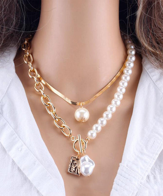 Pearl Chain Metal Gold for Baroque Necklace