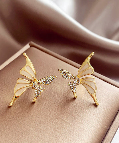 Gold Copper Alloy Zircon Butterfly Stud Earringsgh1010