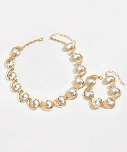 Gold Copper Necklace and Chain Bracelet Two-piece Set