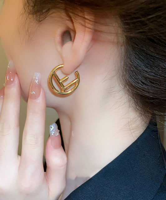 Gold Copper Overgild Graphic Hoop Earrings