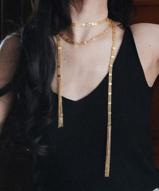 Gold Copper Overgild Multi Layer Tassel Pendant Necklace Ya024