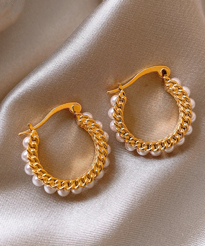 Gold Copper Overgild Pearl Hoop Earrings