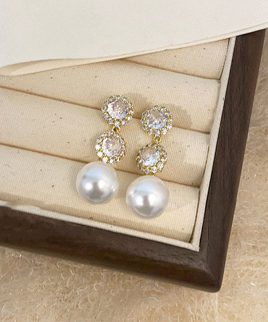 Gold Copper Overgild Zircon Pearl Drop Earrings
