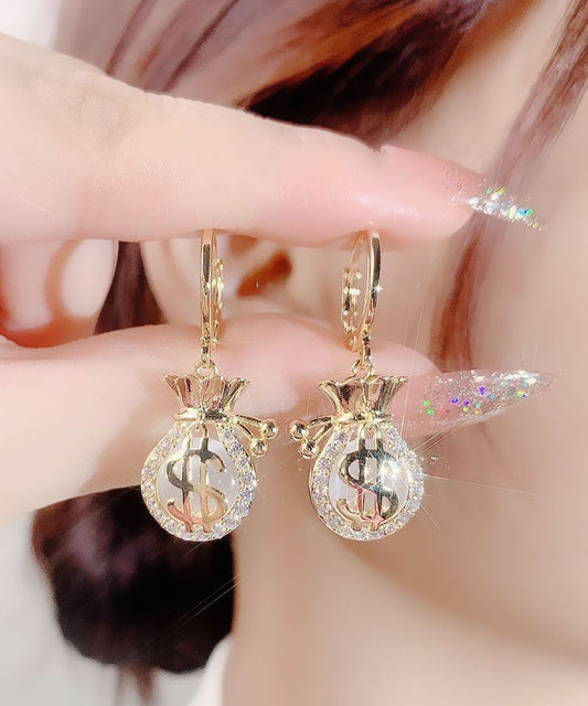 Gold Opal Zircon Money Bag Drop Earrings